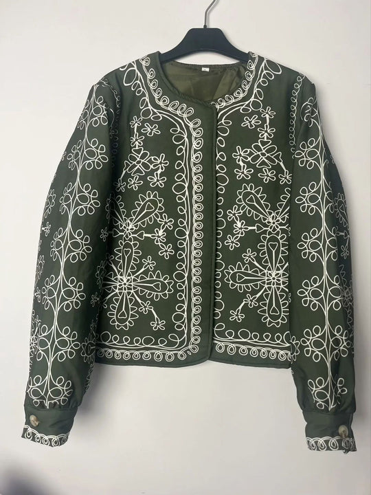 Damen gestickte Jacke mit floralem Design und modernem Schnitt EB