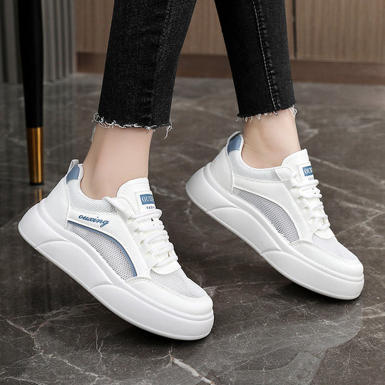 Damen trendige Plateau Sneakers mit atmungsaktiver Mesh-Oberfläche und dämpfendem Sohlenprofil EB