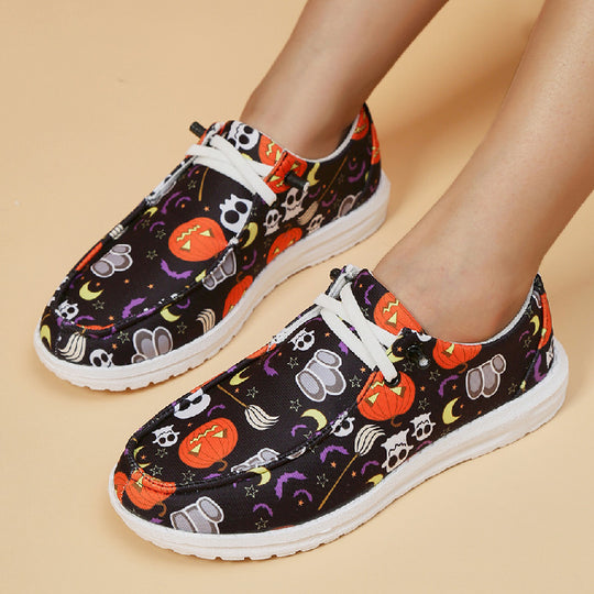 Damen Atmungsaktive Freizeitsneaker mit lustigem Halloween-Motiv Heidi-Mode