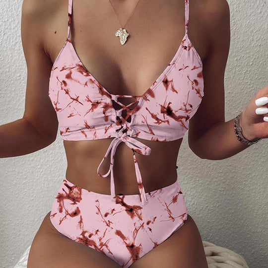 Damen Hochtailliertes Bikini-Set mit verstellbaren Schnürdetails EB