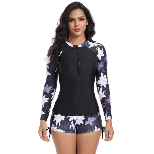 Damen Langarm Rashguard mit modischem floralem Design EB