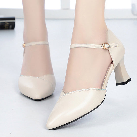 Damen schicke Pumps mit elegantem Riemen und komfortablem Blockabsatz EB