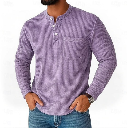Herren nan Langarm Henley mit Waffelstruktur und Brusttasche thermisches Langarmshirt EB