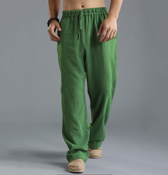 Herren nan lässige Leinenhose mit elastischem Bund, Kordelzug und geradem Bein EB
