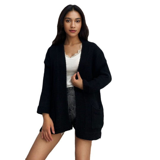 Damen Grobstrick-Cardigan mit offenen Taschen und lässigem Schnitt EB