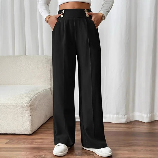 Damen Elegante und luftige Hochbundhose mit weitem Bein und praktischen Taschen EB