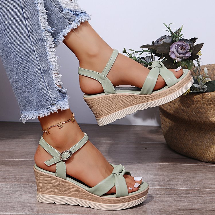 Damen Wedge-Sandalen mit elegantem Knoten-Design EB