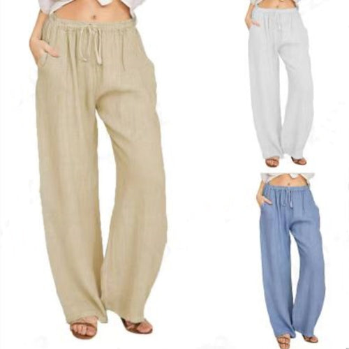 Damen Leinenhose mit weitem Bein und praktischen Seitentaschen EB