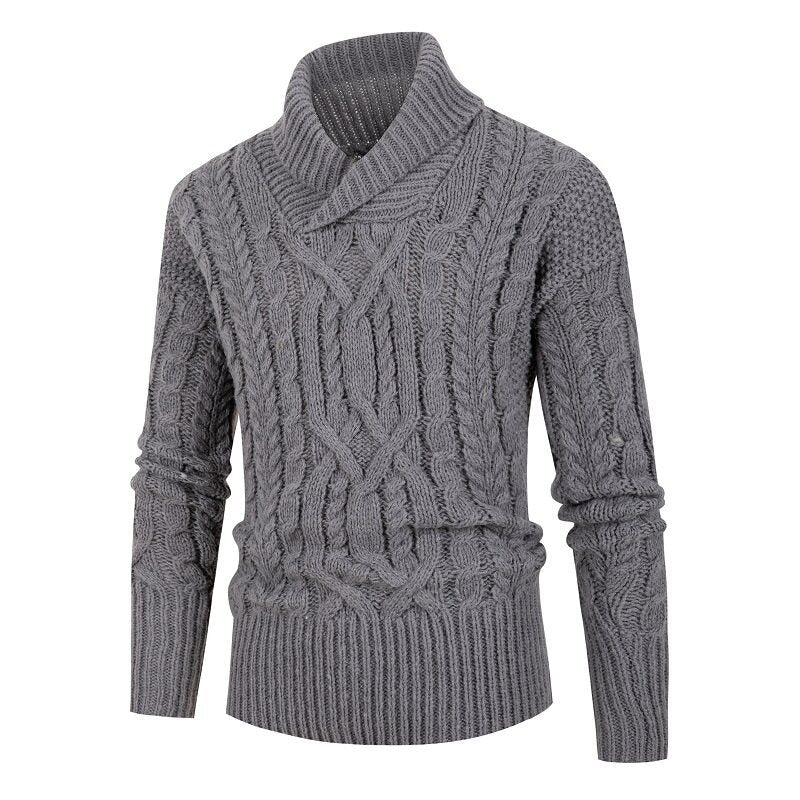 Herren Grobstrickpullover mit Schalkragen und raffinierten Zopfmuster EB