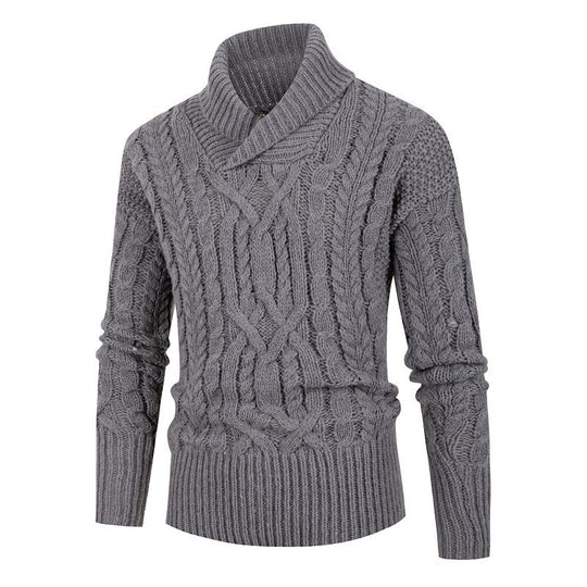 Herren Grobstrickpullover mit Schalkragen und raffinierten Zopfmuster EB