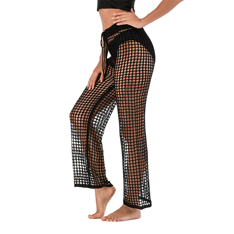 Damen Häkel Strandhose mit hoher Taille und weitem Schnitt EB