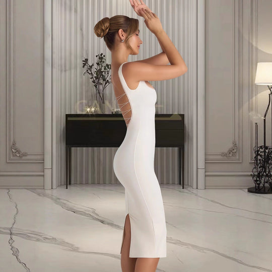 Damen Figurumspielendes Midi-Kleid mit quadratischem Ausschnitt und schmalem Schnitt EB