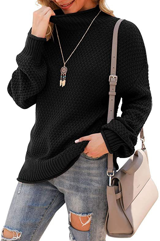 Damen Pullover mit hohem Kragen und strukturiertem Strickmuster EB