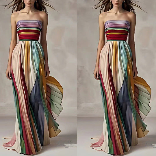 Damen Maxikleid mit Schwingenden Falten und Elegantem Bandeau-Ausschnitt EB