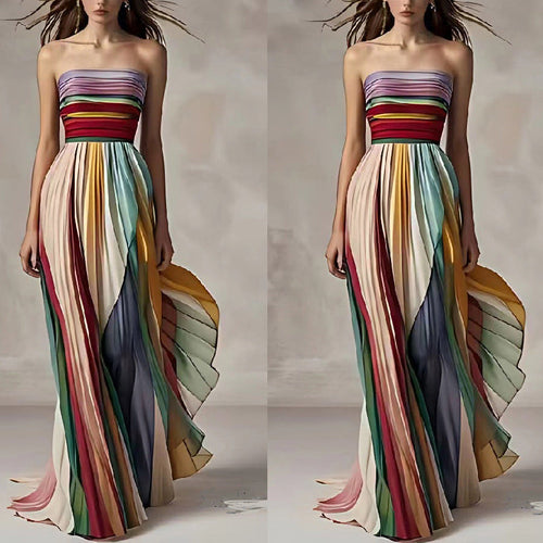 Damen Maxikleid mit Schwingenden Falten und Elegantem Bandeau-Ausschnitt EB