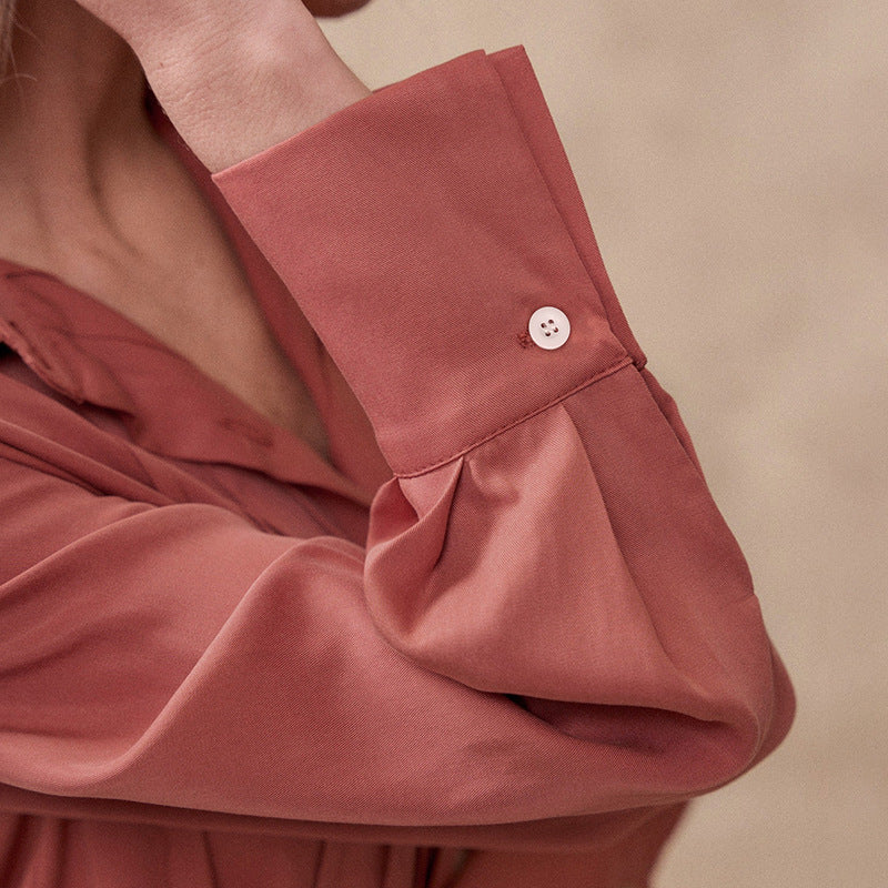 Damen Bluse mit eleganter Faltenstruktur und halbhohem Kragen EB