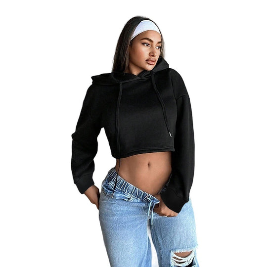 Damen kurzes Kapuzen-Sweatshirt Cropped-Hoodie mit Kordelzug gerippten Bündchen und lässiger Oversize-Passform Eichborn Berlin