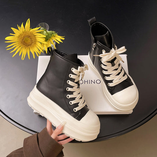 Damen hohe Sneakers mit Plateau-Sohle und elegantem Schnürsystem EB