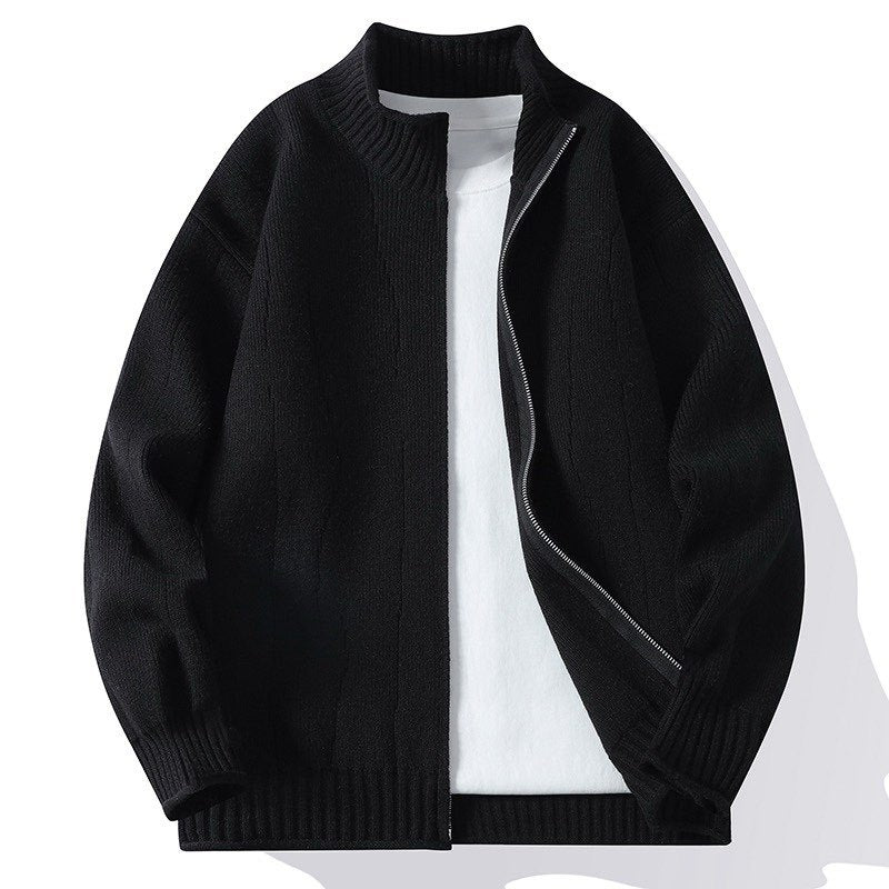 Herren Modische Strickjacke mit hochgeschlossenem Kragen und Reißverschluss EB