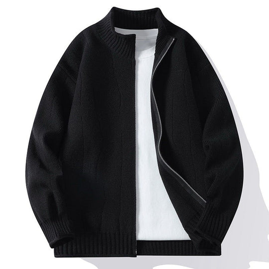 Herren Modische Strickjacke mit hochgeschlossenem Kragen und Reißverschluss EB