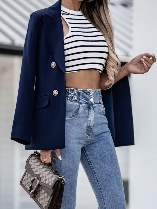 Damen Eleganter taillierter Blazer mit doppelter Knopfleiste und vielseitigem Schnitt EB