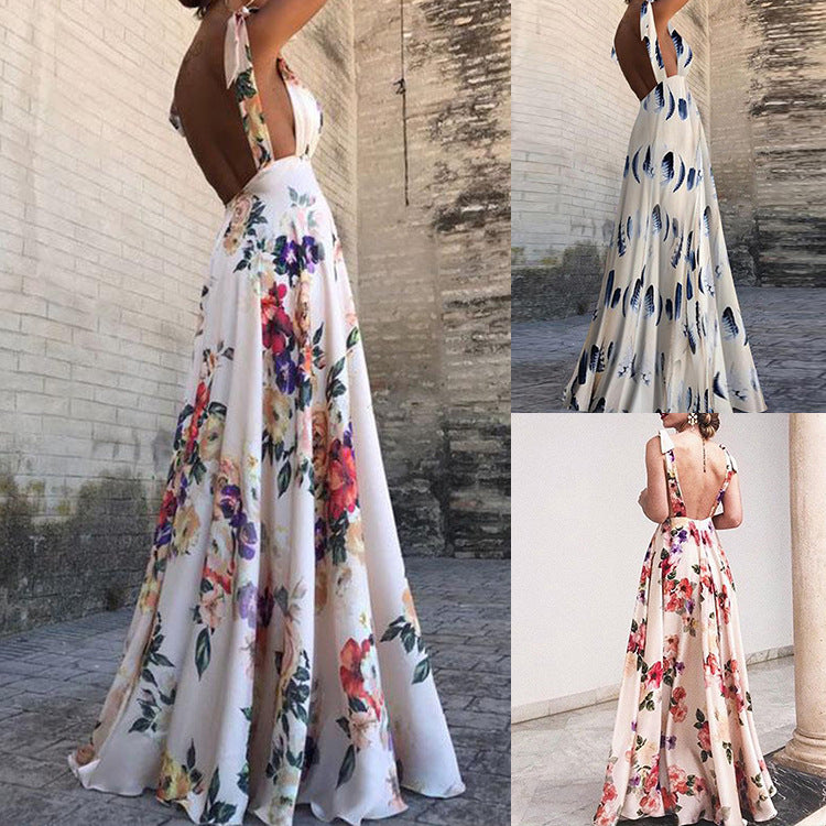 Damen elegantes Maxikleid mit floralem Design und seitlichem Schlitz EB