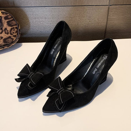 Damen elegante Wedge-Pumps mit modischem Schleifenakzent EB