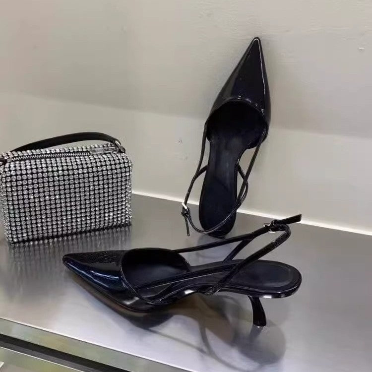 Damen Slingback High Heel Schuhe mit elegantem Spitzen-Design EB