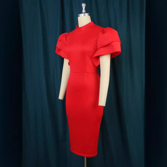 Damen figurbetontes Kleid mit voluminösen Rüschenärmeln EB 1778623062