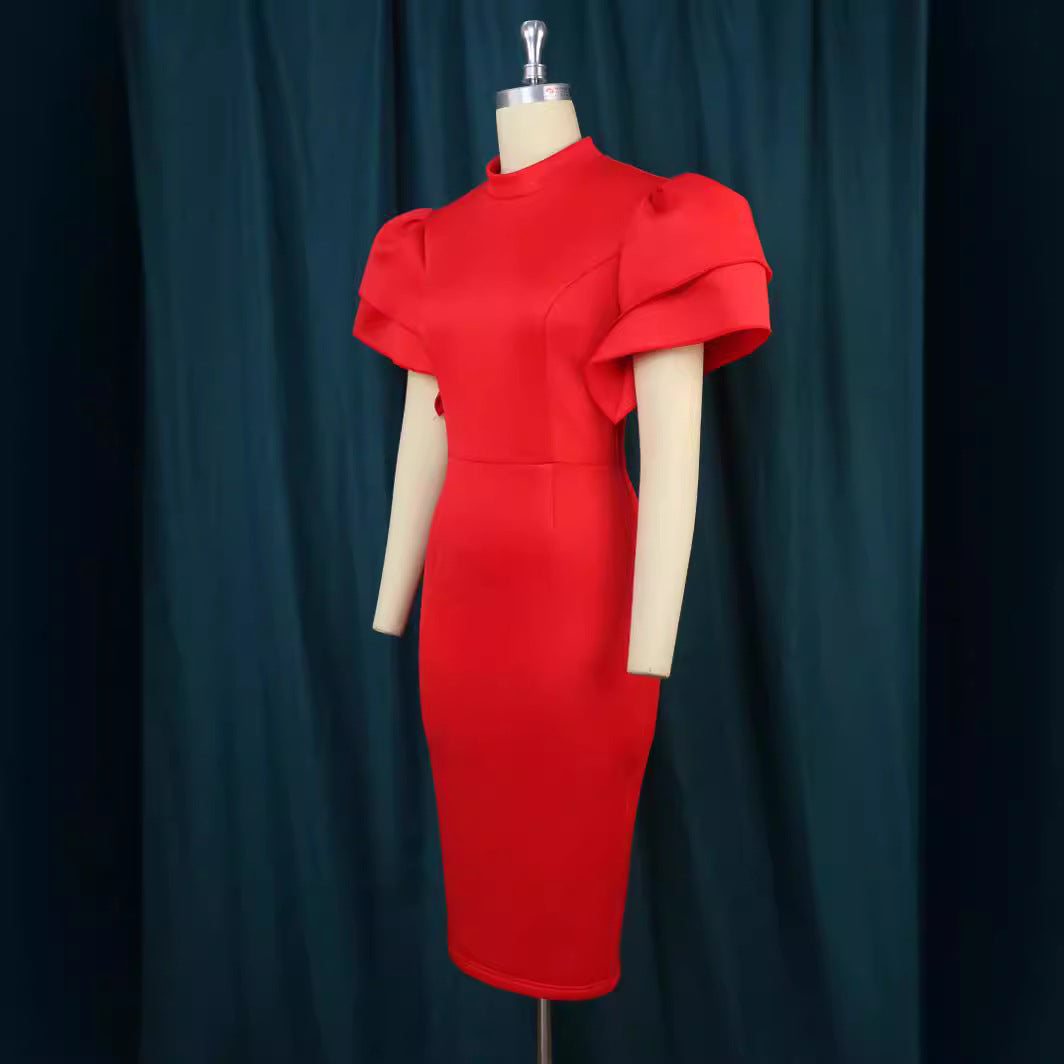 Damen figurbetontes Kleid mit voluminösen Ärmeln EB