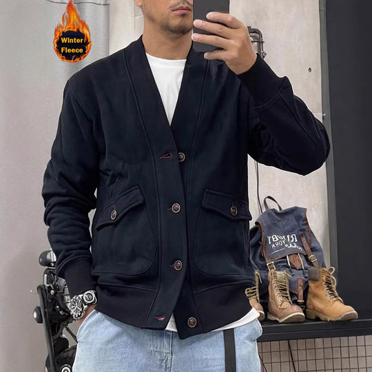 Herren modische Fleecejacke mit praktischen Taschen und eleganter Knopfleiste EB