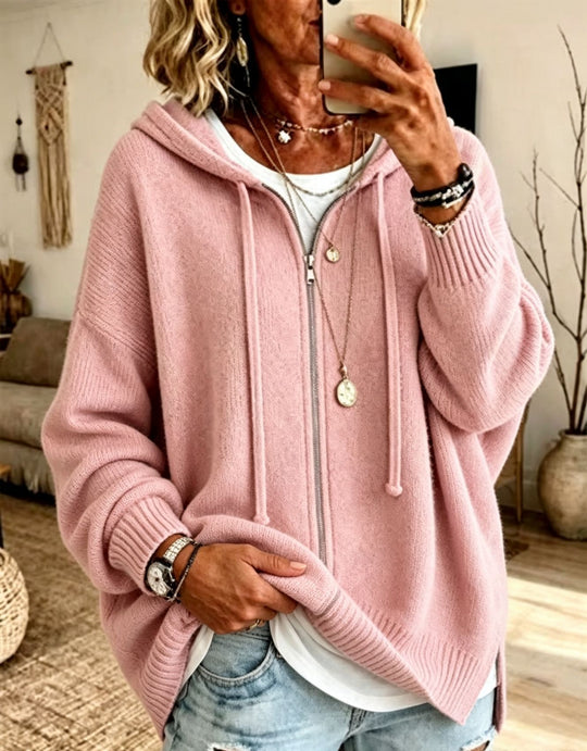 Damen Oversize Kapuzen-Zip-Cardigan aus weichem Feinstrick EB