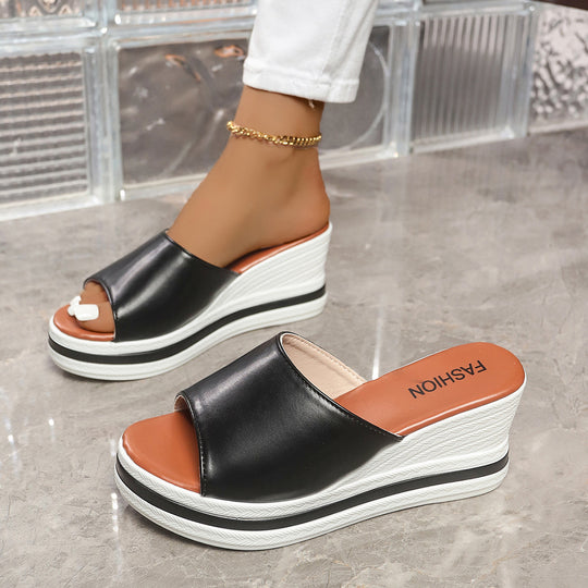 Damen Wedge-Pantoletten mit durchgehendem Plattform-Korkdesign EB