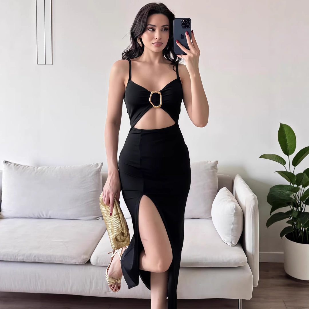 Damen Figurbetontes Maxikleid mit Cut-Outs und elegantem Gürtel EB