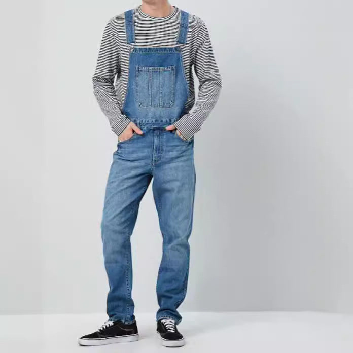 Herren Denim Latzhose im Vintage-Stil mit regulierbaren Trägern und praktischen Taschen EB