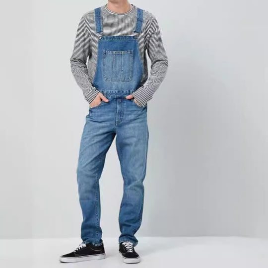 Herren Denim Latzhose im Vintage-Stil mit regulierbaren Trägern und praktischen Taschen EB