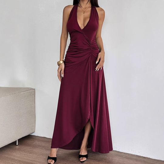 Damen Elegantes Halterkleid mit tiefem V-Ausschnitt und raffinierten Drapierungen EB