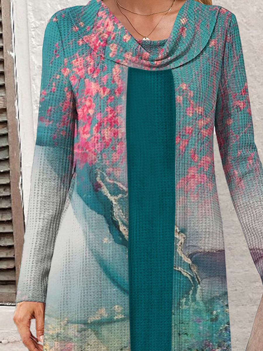 Damen Langarmkleid mit kunstvollem Blumenmuster EB