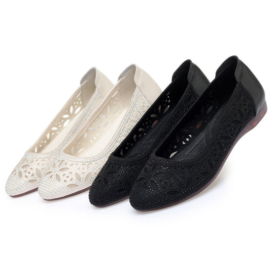 Damen Ballerinas mit filigranem Lochdesign und funkelnden Strassverzierungen EB