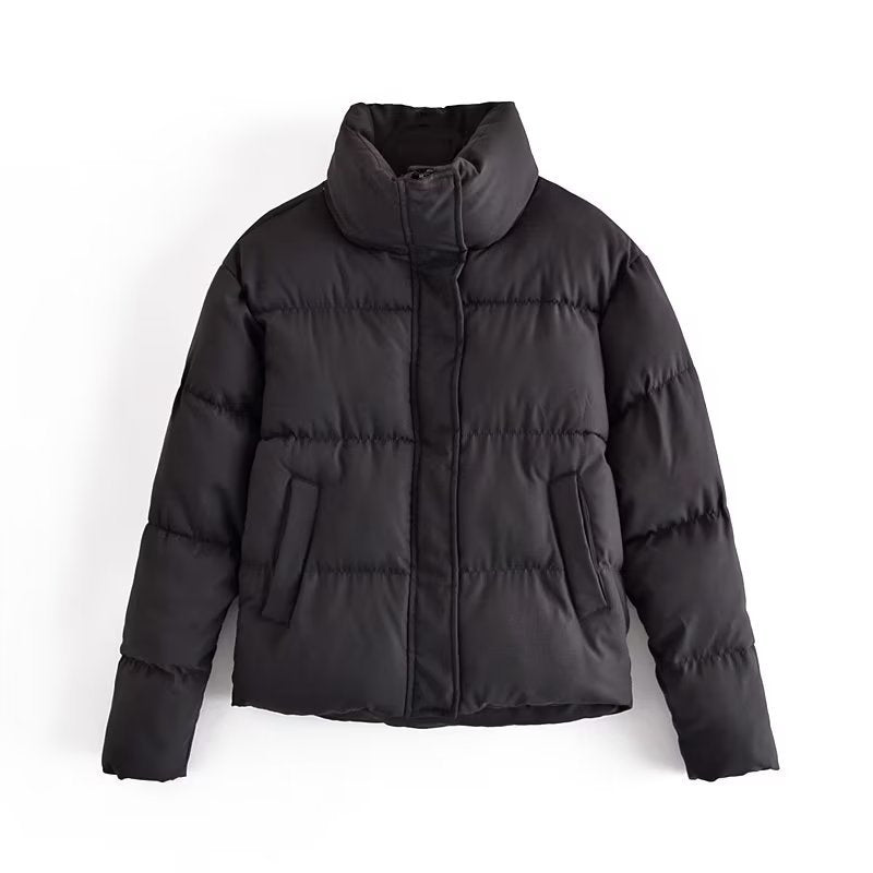 Damen gestepptes Winterjacke mit hohem Kragen und Seitentaschen EB