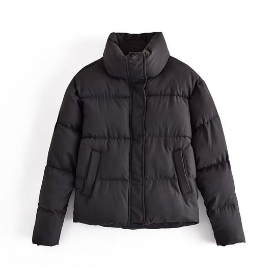 Damen gestepptes Winterjacke mit hohem Kragen und Seitentaschen EB