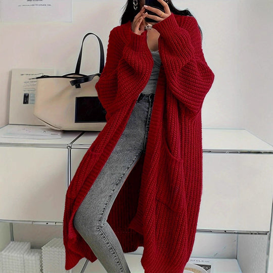 Damen Langer Strickcardigan mit seitlichen Taschen und lässigem Schnitt EB