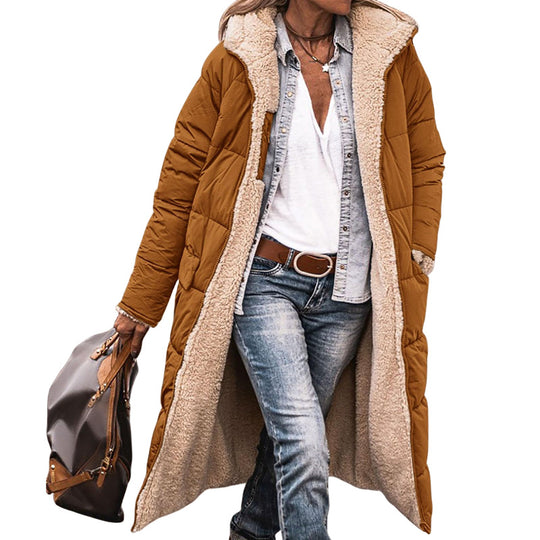 Damen lange, gefütterte Winterjacke mit Fleece-Futter EB