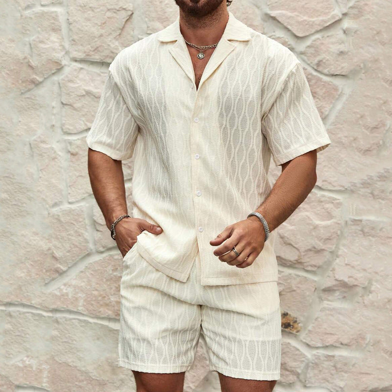 Herren Kurzarmhemd und Shorts-Set im lässigen Strickdesign EB