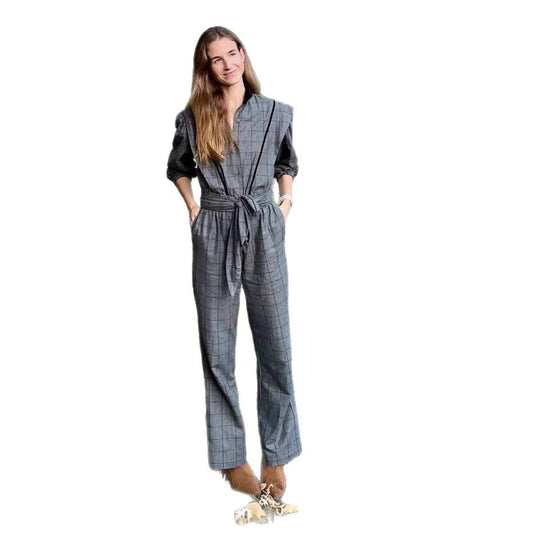 Damen Jumpsuit mit maßgeschneidertem Schnitt und grafischem Karomuster EB
