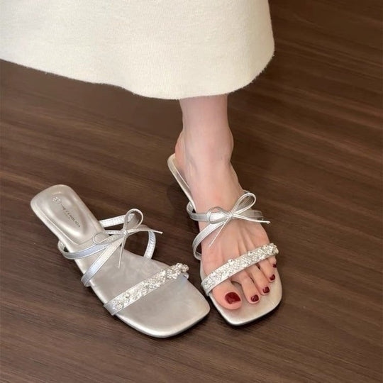 Damen elegante Flip-Flops mit funkelndem Strass und modischem Riemendesign EB