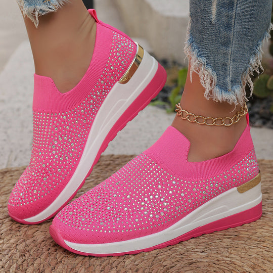 Damen  Strick Slip-On Sneaker mit funkelndem Strassbesatz, elastischem Einstieg und dämpfender Plateausohle EB