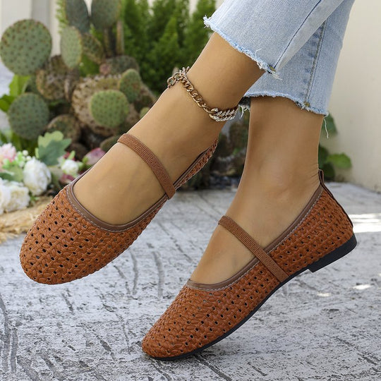 Damen geflochtene Ballerinas mit atmungsaktivem Design und komfortabler Sohle EB