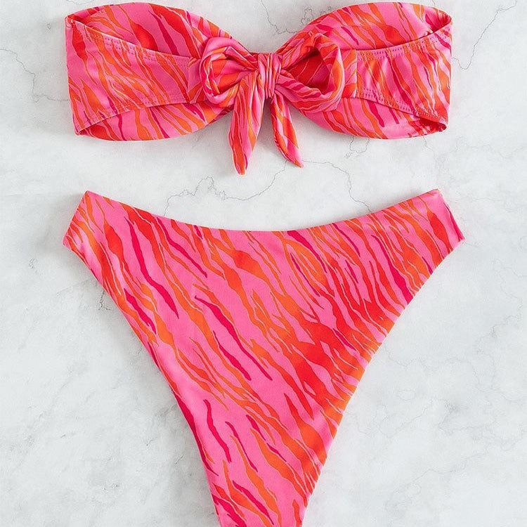Damen Bandeau-Bikini mit Volant und geschmackvollem Muster EB