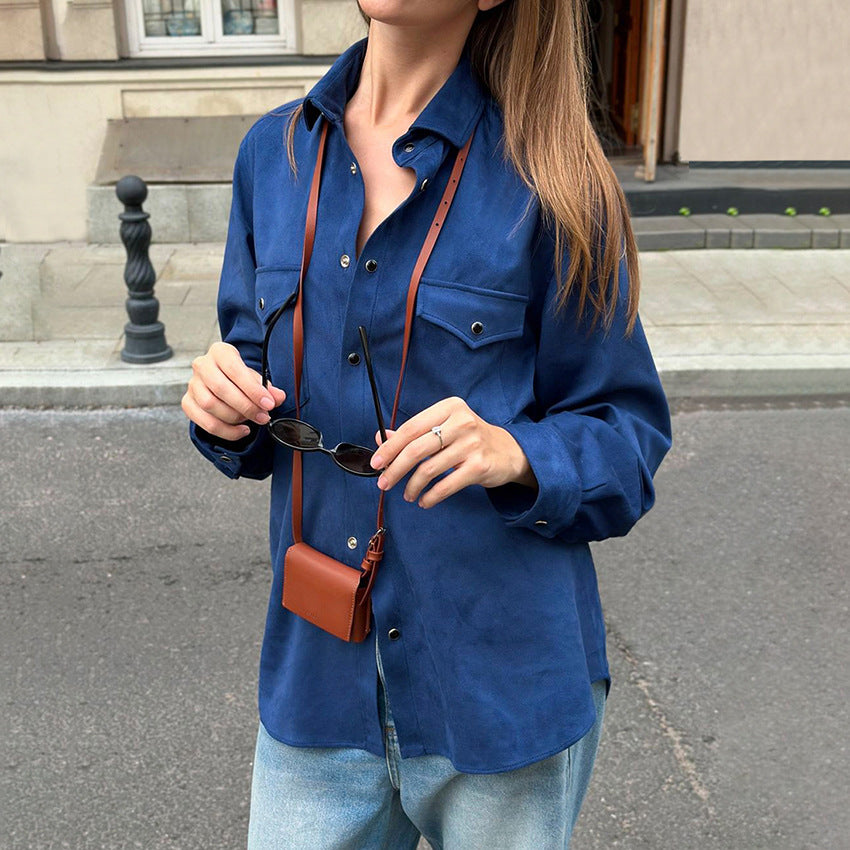 Damen Lässige Oversized-Hemdjacke mit Taschen und modischen Details EB
